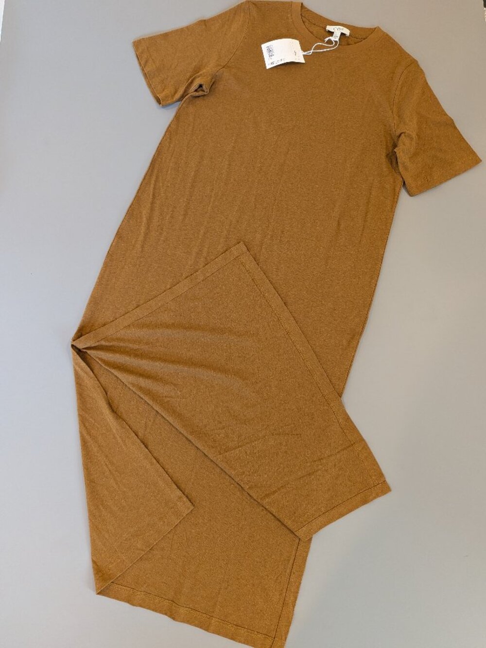 COS NWT Cotton Linen Maxi T-Shirt Dress Camel Brown Size S